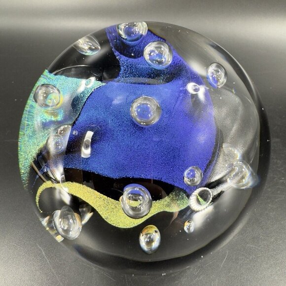 1976 Dichroic Art Glass Paperweight Round Multicolor Signed S65 Hand Blown Glass - Picture 12 of 16